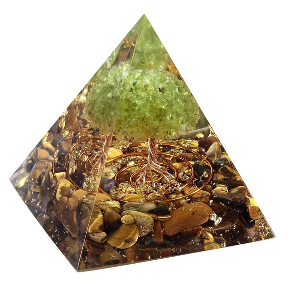 KYEYGWO Tiger's Eye Positive Energy Pyramid Gemstone with Crystal Money