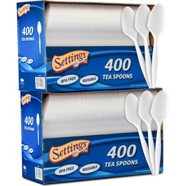 [800 Count] Settings Plastic White Tea Spoons, Practical Disposable Cutlery, Great For Home, Office, School, Party, Picnics, Restaurant, Take-out Fast Food, Outdoor Events, Or Every Day Use, 2 Boxes