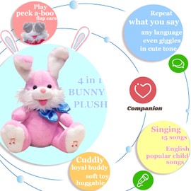 iEasey Kids Cute Peek A-Boo Singing Talking Bunny Toy with Flaping Ears, Baby Interactive Cuddly Soft Toy Repeating What You Say Plush Rabbit Stuffed Animal Doll Easter Bunny Gift Baby Showers