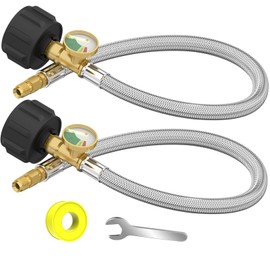 18 Inch RV Propane Hoses with Gauge, Stainless Steel Braided Camper Tank Propane Hose,Rv lp Gas Hoses Connector for Standard Two-Stage Regulator,1/4" inverted male flare /QCC1 Fitting (2PCS)
