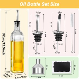 WEILAIDI Olive Oil Dispenser Bottle, 2 Pcs Oil Dispenser for Kitchen, 17 oz Glass Olive Oil Bottle and Vinegar Dispenser Set with 2 Stainless Steel Pourers, 4 Labels,1 Brush and 1 Funnel
