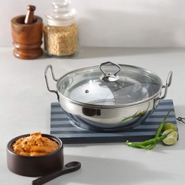 Vinod Cookware Induction Friendly Kadai With Lid Silver 1.5 Litres, Stainless Steel