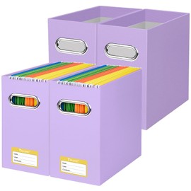 BALEINE File Organizer Box, Cardboard File Folder Organizer with Handle for Letter Size, Portable Collapsible Hanging Filing Box for Home Office Document Storage (4 Pack, Lavender)