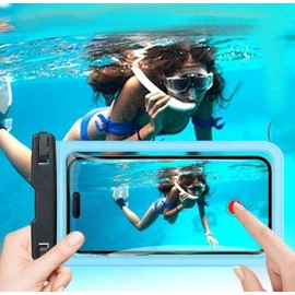 FUNDA IMPERMEABLE para TELEFONO 2 unidades, bolsa impermeable universal para celular, sumergible, visualización TACTIL, ideal para Playa, Piscina Y VIAJES (NEÓN + ROSA)