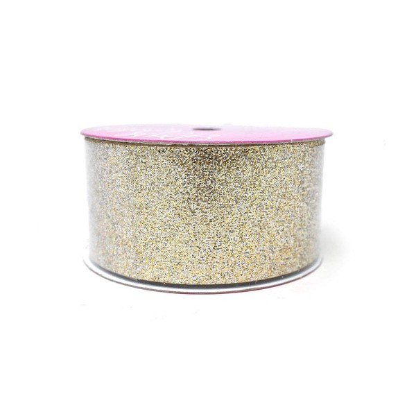 Homeford Princess Glitter Metallic Christmas Ribbon, 1-1/2-Inch, 4 Yards (Bright Gold)