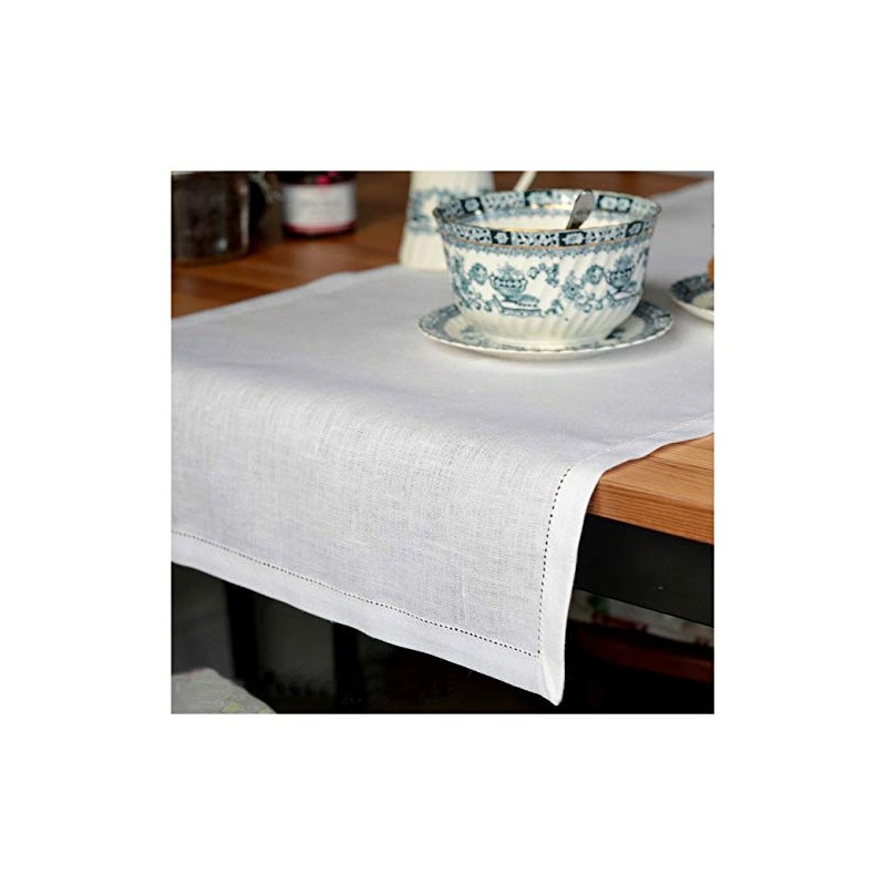 Linen & Cotton Luxury Hemstitched Table Runner FLORENCE, 100% Linen