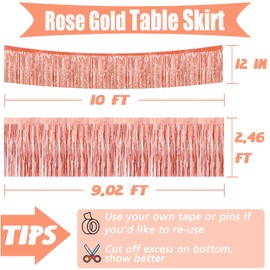 4P Metallic Foil Fringe Banner Tinsel Table Skirts for Rectangle Tables Backdrop Tinsel Banner Garland Curtains for Parade Floats Wedding Graduation Anniversary Birthday Parties Decoration (Rose Gold)