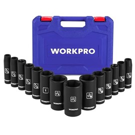 WORKPRO 14-Piece 1/2＂ Drive Deep Impact Socket Set, 6-Point Impact Deep Socket Set with Heavy Duty Storage Case for Automotive and Mechanical Repairs, 3/8"-1-1/4", Cr-V Steel, SAE