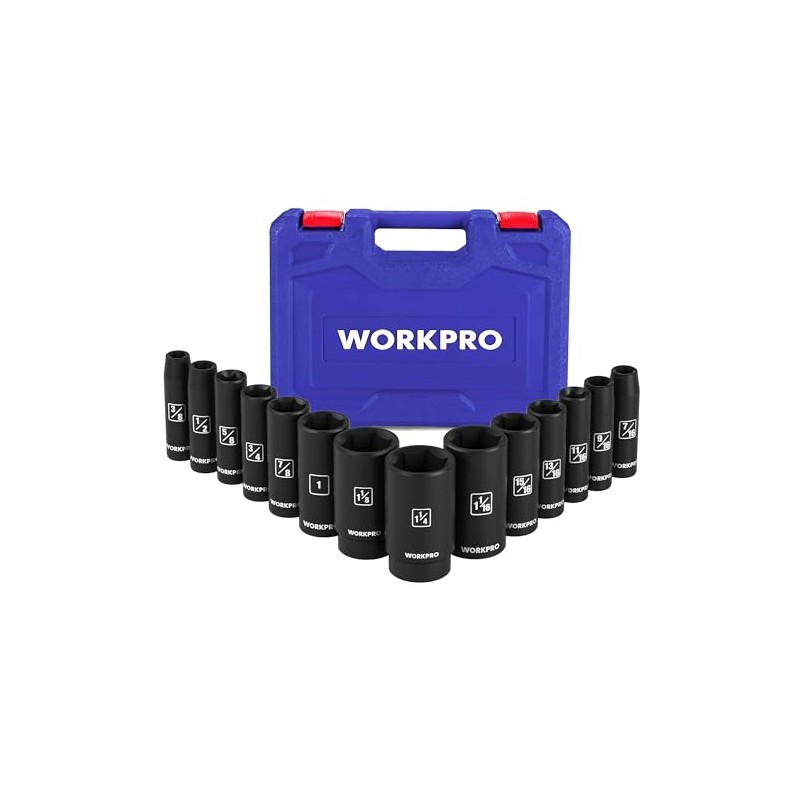 WORKPRO 14-Piece 1/2＂ Drive Deep Impact Socket Set, 6-Point Impact