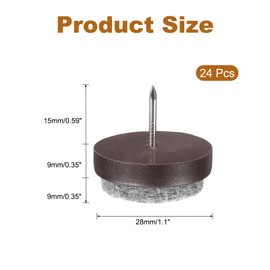 sourcing map 24Pcs Nail-on Felt Furniture Pads, Round Felt Pads Furniture Sliders Floor Protectors for Wooden Furniture Table Sofa Chair Leg (28mm, Brown)