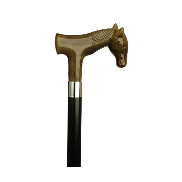 Walking Cane - Simulated Horn Molded Handle-high Impact Durable Nylon Derby Horse Head on Black Maple Shaft, 36" Long with Rubber tip.