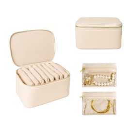WATANIYA HOME Travel Jewelry Case, Portable Jewelry Box with 8 Jewelry Bags,Travel Gift for Women Teen Girls (Beige 8 Pcs)