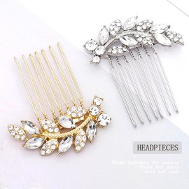 Foyte Crystal Bride Wedding Hair Comb Leaf Bridal Headpieces Rhinestone Hair Pieces Bridesmaid Side Combs Hair Accessories for Women and Girls (gold leaf)