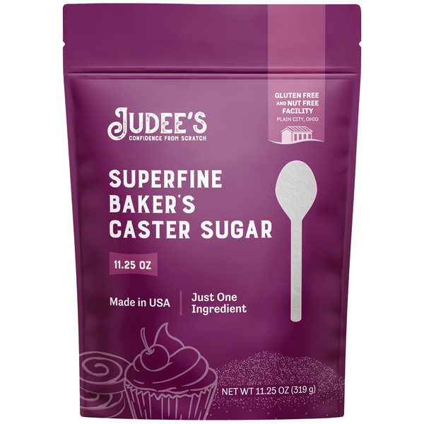 Judee’s Superfine Caster Sugar 11.25 oz - 100% Non-GMO - Gluten-Free and Nut-Free - Also known as Baker's Sugar - Bake Airy and Smooth Baked Goods and Toppings, Make Simple Syrups - Made in USA