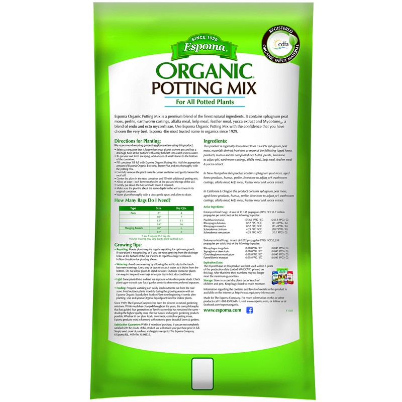 Espoma Organic Potting Soil Mix - All Natural Potting Mix