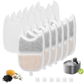 6 Set Replacement Filters & Sponges for 135 fl oz/4L Wilreless Cat Water Fountain，Triple Filtration Pet Fountain Filter Replacement compatible with Feelneedy 4L Wilreless Cat Water Fountain