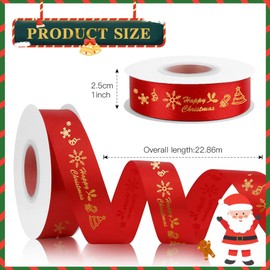 Christmas Ribbon Red Ribbon for Gift Wrapping 25 Yards Christmas Tree Ribbon Hair Ribbon Christmas Snowflake Ribbon Wired for Gift Wrapping Christmas Tree Garland Decoration DIY Craft 1 Inch