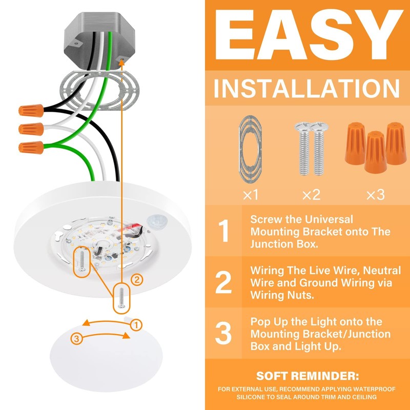 JULLISON 4 Inch Field Selectable 5CCT LED Motion Sensor Ceiling