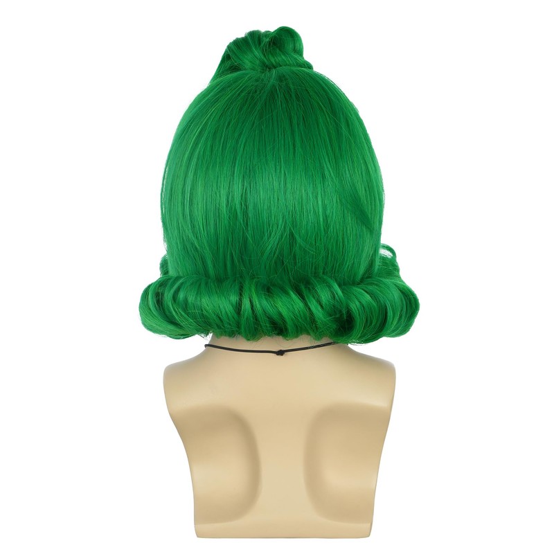 VGbeaty Men Short Wavy Green Wig With White Eyebow
