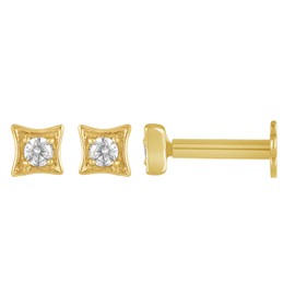 14K Yellow gold plated Silver Lab Diamond Solitaire Flat-Back Stud Earrings, G SI
