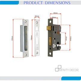 CE Rated-Euro Profile Mortice Door Lever Sash Lock Case Cylinder Keyhole 2.5/3" (2.5 Inch, Chrome)