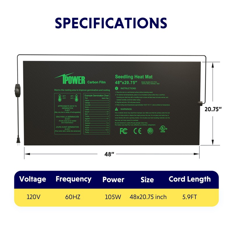 iPower 48" x 20.75" Seeding Heat Mat with Thermostat Temperature