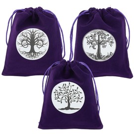 CREATCABIN 3Pcs Tree of Life Tarot Bags Velvet Storage Pouches with Drawstrings Dice Tarot Cards Holder Bag Purple Wrap Bags Jewelry Pouch for Crystals Altar Rune Witchcraft Divination Gift 5x6Inch