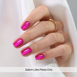 SHANGMENG Hot Pink Press on Nails Short - Cat Eye Press on Nails Square for Women Gift, Natural Fit & Glossy Stick on Nails in 16 Sizes - 32 Reusable Soft Gel Fake Nails with Glue, Hot Pink