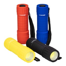 Dorcy Bright Rubberized Led Flashlight 4-Pack, 100 Lumens, Assorted Colors for Home, Car, Work, Camping