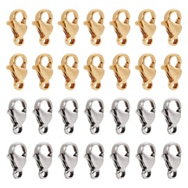 Pandahall 100Pcs Stainless Steel Lobster Claw Clasps Real 24K Gold Jewelry Lobster Clasp 2 Colors Metal Bracelet Necklace Clasp Closures for Jewelry Making, 9x5x2.5mm