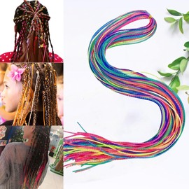 Treayes 30Pcs Colorful Hair Braiding Rope Strings for Rainbow Hair Wrap Cords for Braids, Rainbow Rope Strands, Colored Hairs Wrap Braided Ponytail
