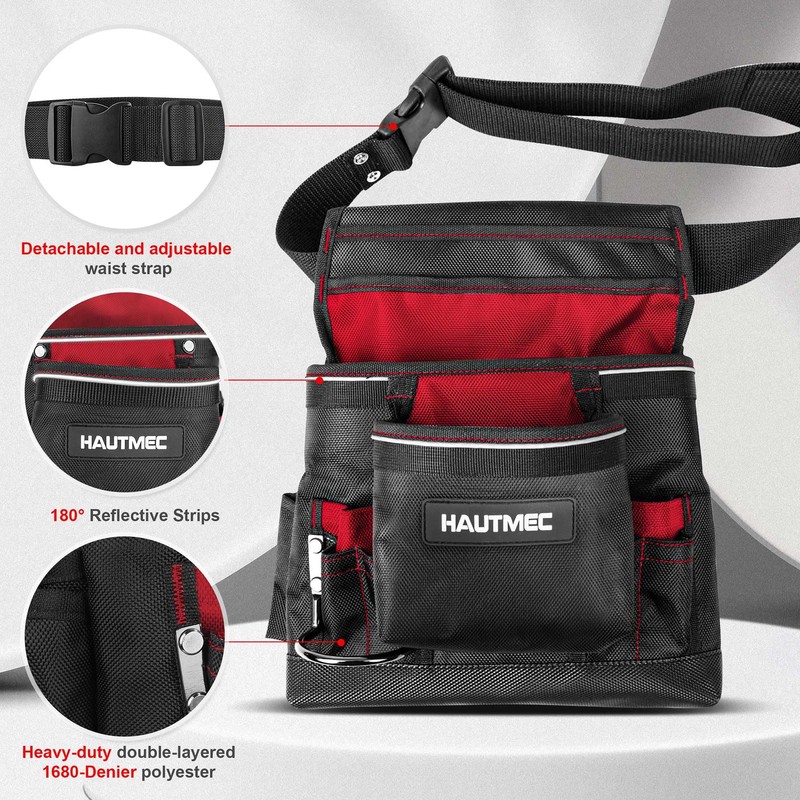 HAUTMEC Heavy-Duty Tool Belt Pouch – 12-Pocket 1680D Tool Bag