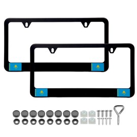 KAIMAK Kazakh Flag Aluminum License Plate Frames (Matte Black, 2 Pack, Free Screws and Caps Included)
