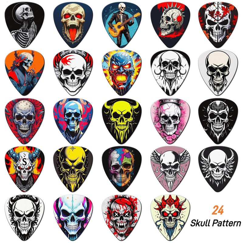 Guitar Picks 24 Pack,Skull Guitar Pick Variety Pack 4 Thicknesses(Set-9)