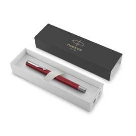 Parker Vector Premium Rollerball Pen - Red Barrel with Chrome Trim - Black Ink - Gift Boxed