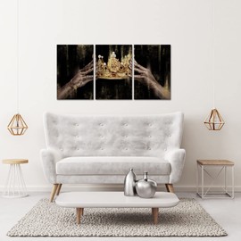 Apicoture Black Gold Crown Wall Art Queen Crown Painting African Amarican Girls Bedroom Wall Decor Framed Ready to Hang 16"x24"x3 Panels