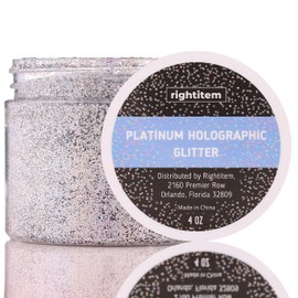 Nail Glitter - Platinum Hollographic Fine Glitter in Jar - 4 Oz Glitter for Crafts - Glitter for Slime - Face Glitter - Candle Glitter - Body Glitter