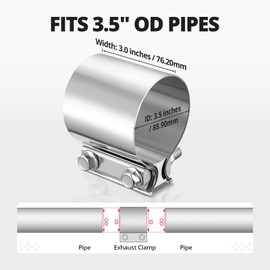 EVIL ENERGY 3.5 Inch Exhaust Clamp, 3 1/2" Butt Joint Band Clamp Sleeve Coupler Stainless Steel for Pipes, Mufflers, Catalytic Converters 2PCS