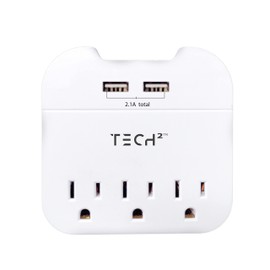 Multi Plug Wall Outlet Surge Protector with USB Ports - 3 Outlet Extender with 2 USB Ports (1 USB-C) - Power Strip with Adapter Spaced Outlets for Home, Travel, Office (White) 1 Pack