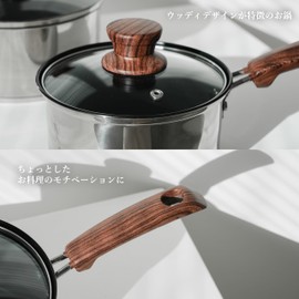 Pearl Metal Woody Pal HB-3174 3-Layer Bottom with Glass Lid, Single Handle, 5.5 inches (14 cm), Inner Surface, Fluorine Processed, Induction Compatible