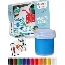 CreaTek - washable finger paints for kids [ incl. awesome templates ] 12x20ml Gouache water based, washable and 100% safe & non-toxic kids paint | poster paint for kids, kids paint washable