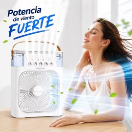 Ventilador Portátil con Humidificador, 5 Salidas de Niebla, 3 Velocidades