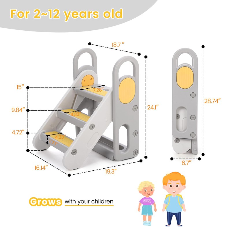 Foldable 3 Steps Stool for Toddlers, Folding Step Ladder with