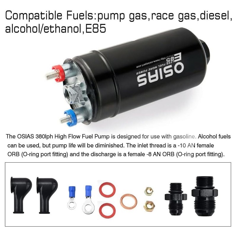 OSIAS External Fuel Pump EFI 380LH 1000HP High Flow 12V