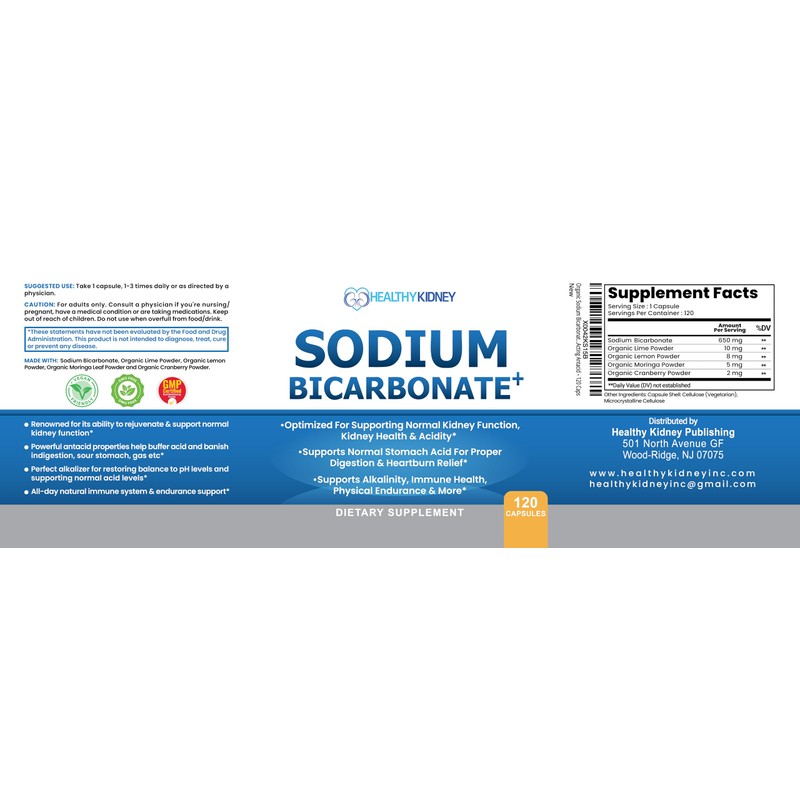 Organic Sodium Bicarbonate Alkaline 650 mg Capsules - Enhanced Kidney