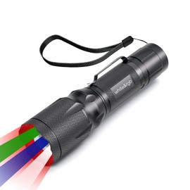 METII RGBW 4 Modes Flashlight, Red Green Blue White Light Options with Memory, Zoom Lens, Multi-Color Changing, Small Colored LED Torch Waterproof for Night Vision