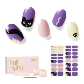 NAILOG Semi-Cured Gel Nail Strips, 34 Strips, Long Lasting, Salon Quality, Nail Stickers, Nail Kit, Color, Glossy, Three-Dimensional, Cute Animals, Cat, Purple, Halloween|Black Cat