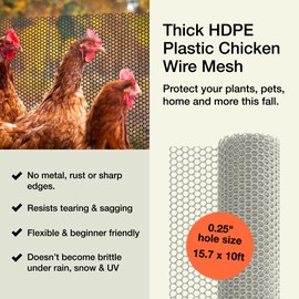 Maporch Plastic Chicken Wire Fencing for Pet Protection - 15.7" x 10ft, HDPE White Chicken Wire - Garden Fence Animal Barrier for Dogs, Cats and Rabbits (2-Pack)