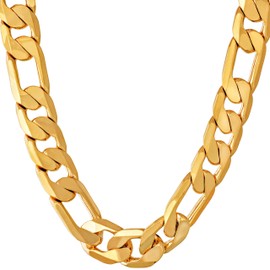 LIFETIME JEWELRY 11mm Diamond Cut Figaro Chain Necklace 24k Real Gold Plated (24)