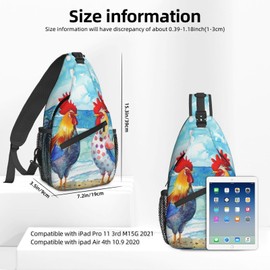 NiuKom Rooster Beach Watercolor Sling Bag For Women Crossbody Shoulder Bag Casual Daypack Backpacks Men Chest Bag Gym Cycling Travel Hiking